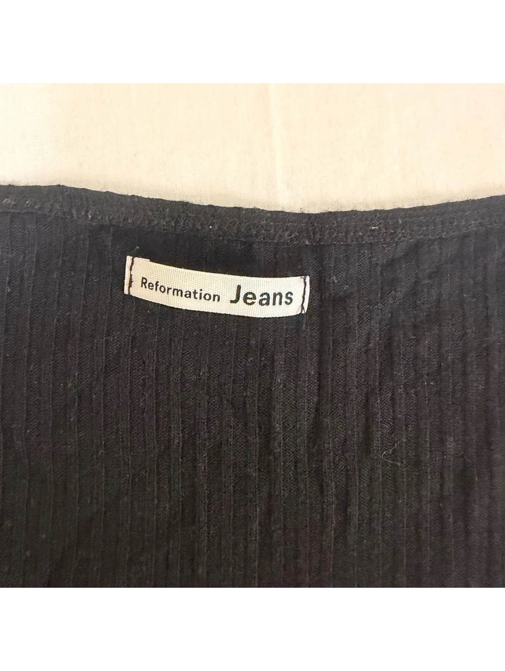 Reformation Jeans Black Ribbed Short Sleeve Top